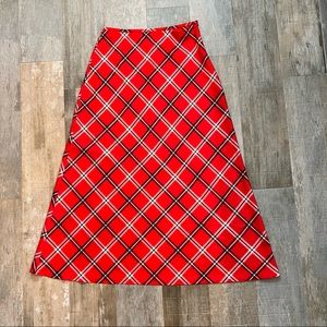 5/$25 📦 Red slinky plaid midi skirt